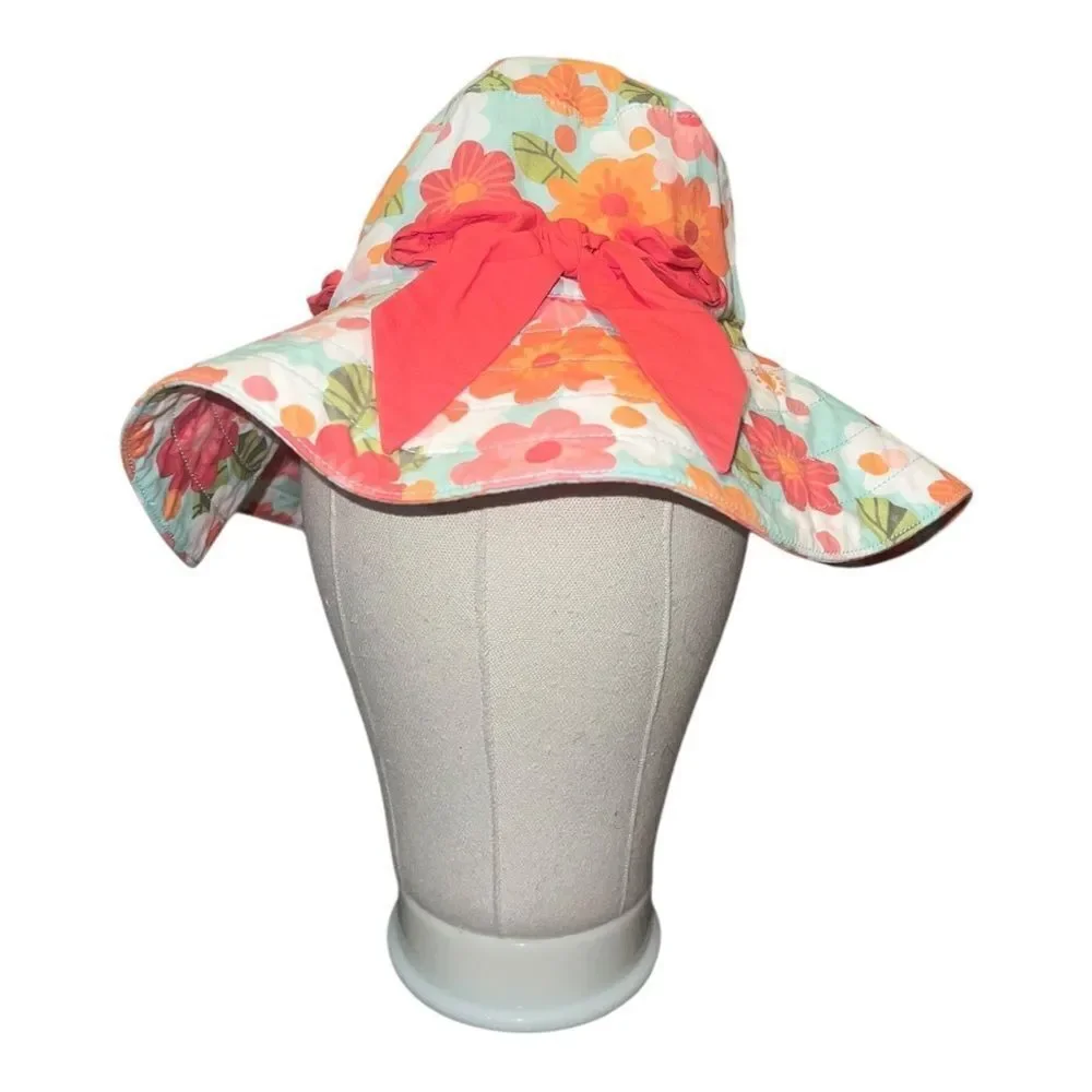 Gymboree White & Multicolor Floral Fashion Bucket Hat Cotton Girls 8 & Up EUC